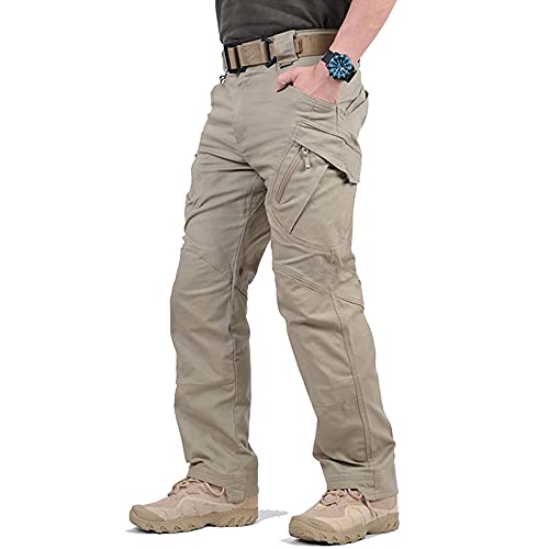 AICSOLL Men s Tactical Hiking Pants Durable Lightweight Waterproof Cargo Pants for Outdoor Survival Camping (Khaki, XX-Large)