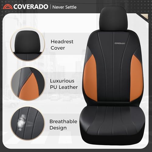 Image of Coverado Car Seat Covers Full Set, Automotive Front and Rear Seat Covers, Leather Car Seat Covers Full Set 5 Seats, Airbag-Compatible, Brown Seat Covers for SUV Sedan Truck