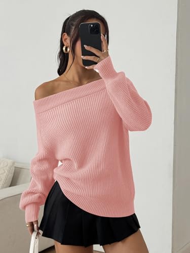 Image of ZAFUL Sweaters for Women Off Shoulder Knit Sweater with Long Sleeve Loose Pullover Jumper Tops