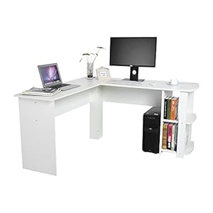 Zerone Hoekbureau in L-vorm, computertafel van hout, voor familie en kantoor (wit)