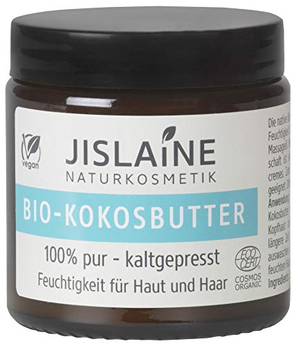 Jislaine Bio-KOKOSBUTTER* 100g kaltgepresst - vegan & ohne Palmöl - Für Haut, Haare oder Lippen & auch als Make-Up-Entferner verwendbar - im Glastiegel Cover