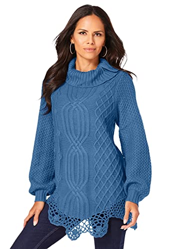 Roaman's Women's Plus Size Cable Knit Pullover Sweater