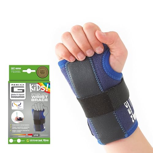 Neo-G Stabilized Kids Wrist Brace - For Carpal Tunnel Juvenile Arthritis Joint Pain Tendonitis Hand Sprains - Adjustable Compression - Class 1 Medical Device One Size Left Hand Blue