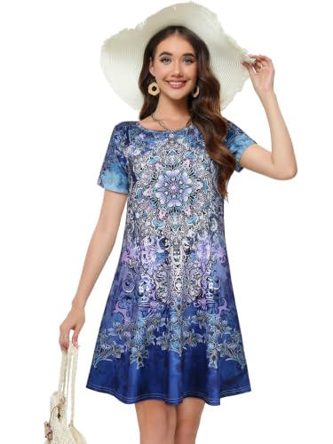 Image of Summer Dresses for Women Casual Tshirt Short Sleeve Floral Sundress Beach Cover Ups with Pockets 2026