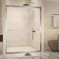 56-60" W x 72" H Semi-Frameless Double Sliding Shower Door, Tempered Glass Adjustable Width, Explosion-Proof Film, Walk-in Shower Compatible, Brushed Nickel