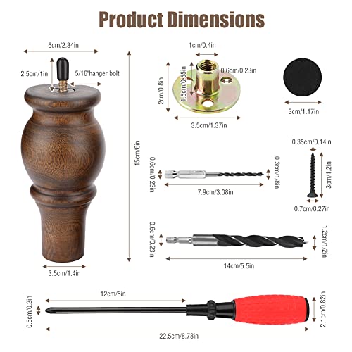Acetop 6 Inch Furniture Wood Legs Set Of 4 Turned Sofa Legs Bun Feet Couch Leg Mid Century Replacement Wooden Leg With Hardware 5/16" Bolt For Cabinet Dresser Night Stand Sideboard Coffee Table #TOP1
