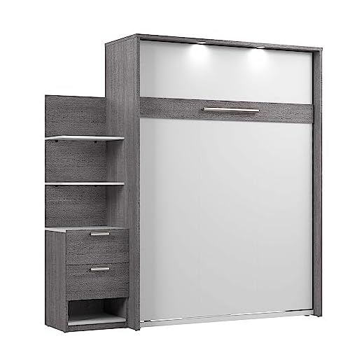 Bestar Cielo Queen Murphy Bed with 1 Storage Unit and Drawers, Gray & White