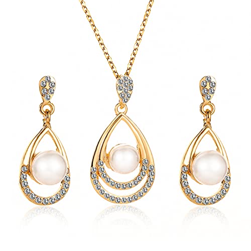 Conjunto de joyas de perlas de cristal con diamantes de imitación finos