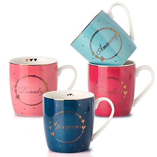 Hasense Coffee Mugs Set Of 4, 15 Ounce Large Ceramic Coffee Cups With Handle For Morning Coffee Tea And Cocoa, Porcelain Mugs Set For Men Women Christmas Holiday Gift, Multicolor #TOP5