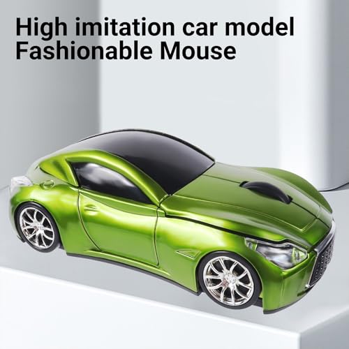 Image of elec Space Wireless Mini Mouse with Case - Cute Sports Car Shape, Lightweight & Portable, 10m Range, Plug and Play (Green)