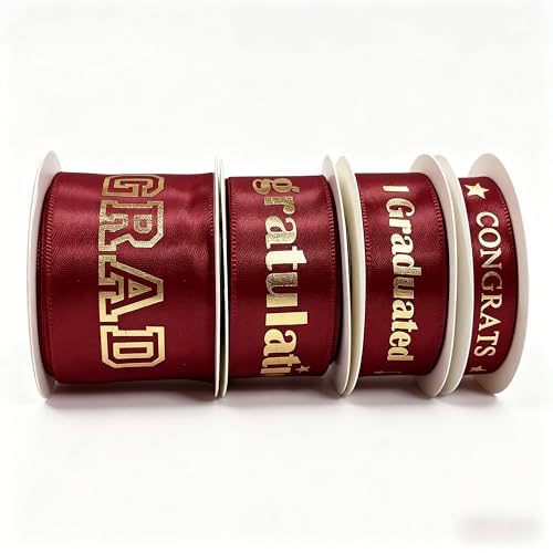 Meseey 20 Yards Maroon & Gold Graduation Satin Ribbon 4-Size Mix Academic Theme Ribbon for Diplomas Honor Cords Church Ceremonies and Crafts