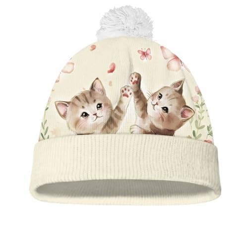 YEXIATODO Kids Winter Cat Beanie Hat Boys Girls Warm Fleece Lined Hat with Pom Pom Children Cute Hat for 3-10T