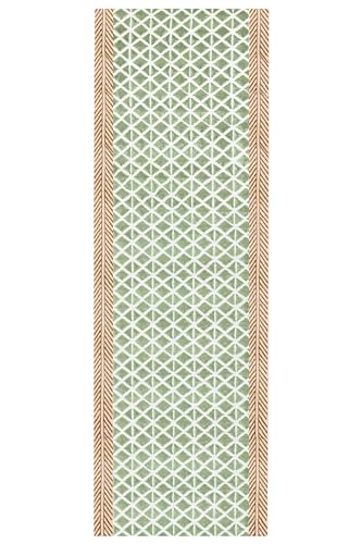 Tapis kilim en coton vert et beige pour sublimer un salon usé