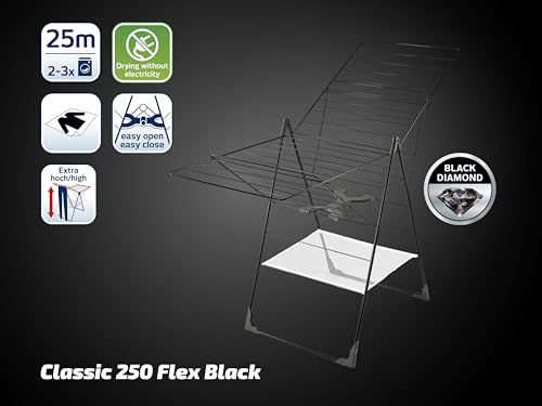 Leifheit Standtrockner Classic 250 Flex Black, Wäschetrockner mit 25m Trockenlänge, für drinnen und draußen geeignet, Wäscheständer mit höhenverstellbaren Flügeln, für 2-3 Waschmaschinenfüllungen - Image 3
