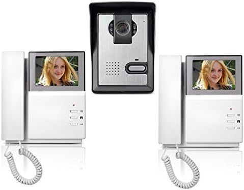 Amktech 4.3 Clear LCD Screen Wired Video Door Phone Intercom Doorbell Kit IR Night Vision Camera Door Bell Intercom Doorphone Telephone style Unlock 2-Montor by Amktech