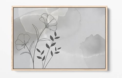 Impression sur toile fleurs grises cadre chêne clair 76x50 - 2