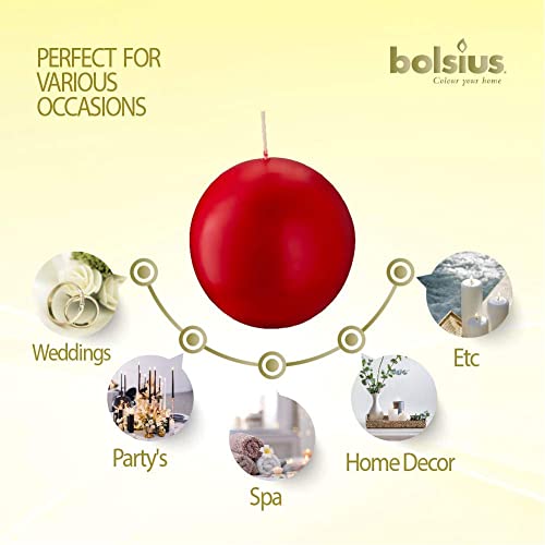 Bolsius Set Of 2 Red Ball Candles - 2.75 Inch Unscented Candle Set - Dripless Clean Burning Smokeless Dinner Candle - Perfect For Wedding Candles, Parties And Special Occasions #TOP3