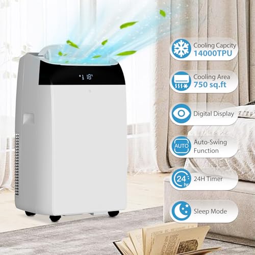 Image of Garvee 14000 BTU Portable Air Conditioner with Follow Me Function, 3-in-1 AC Includes Remote & Full Window Kit, Cools Areas Up to 750 Sq. Ft, 115V