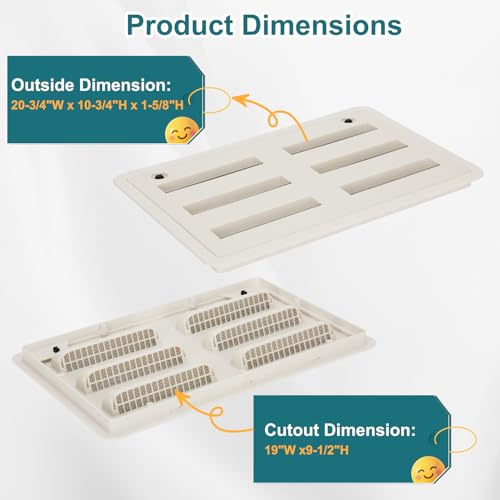benut 20-3/4"W x 10-3/4"H RV Refrigerator Vent Cover, RV Refrigerator Side Vent Cover Replacement with Insect Screen for Trailers and Campers, White by benut - Used condition - Image 2