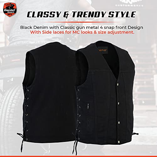 Daniel Smart Biker Vest For Men Motorcycle Blue & Black Denim Vest With Side Laces And Concealment Armory Pocket #TOP2
