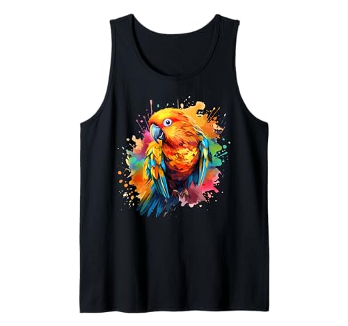Splash Art Sun Conure Parrot Lover Colorido Camiseta sin Mangas
