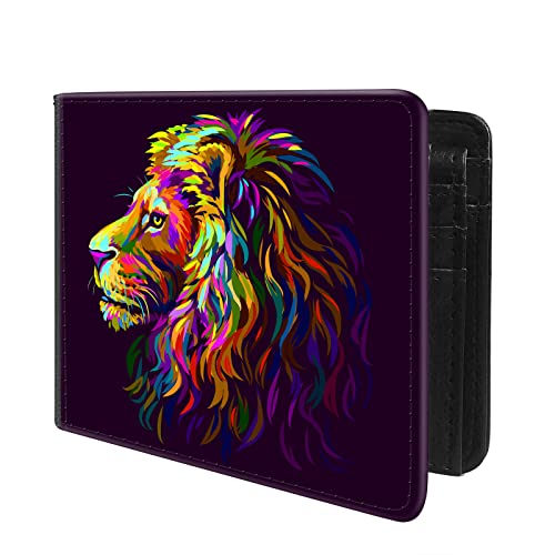 (Rasta Lion-2 Front Pocket Slim Bifold Leather Wallet RFID Blocking with ID Window for Men