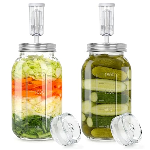 AULEEP 2L Fermentation Jars with Fermentation Weights & Fermenting Airlock 2-Set Fermenting Kit for Ssauerkraut kimchi kombucha fruits vegetables pickled vegetables sourdough starter etc.