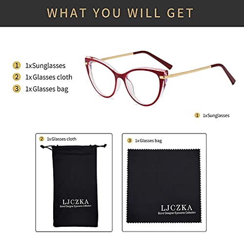 Image of LJCZKA Blue Light Blocking Glasses Women Anti Eye satrain Computer Cat eye Eyeglasses Cateye Clear Frame