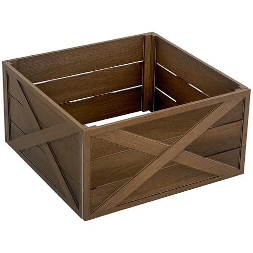 HOMCOM Wooden Christmas Tree Collar Box, 28' Farmhouse Christmas Tree Base Cover, Xmas Decoration for Home, Party, Holiday, Dark Distressed Wood Finish