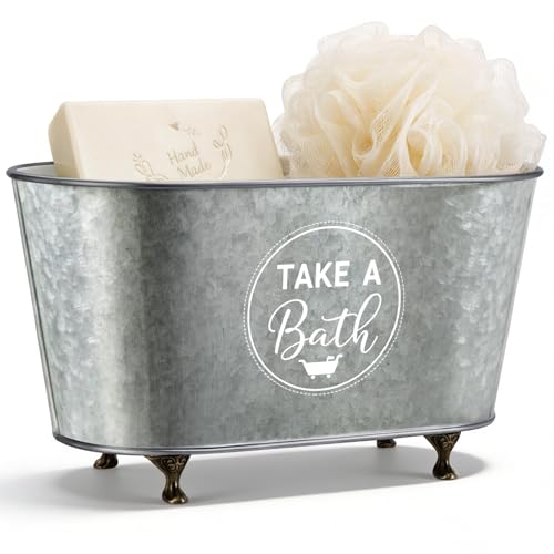 Otoolling 10.63" Vintage Bathtub Shaped Storage Box Galvanized Decorative Bathtub Bar Soap Dish Container with Bronze Claw Feet Kitchen Sponge Holder and Shower Tray for Bathroom Storage Accessories