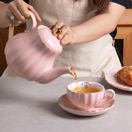 Image of Sweejar Royal Teapot, Ceramic Tea Pot with Removable Stainless Steel Infuser, Blooming & Loose Leaf Teapot - 40 Ounce (Turquoise)