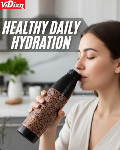Image of 100% Pure Copper Water Bottle 950ml - Ayurvedic Leak-Proof Copper Bottle for Drinking Water - Handcrafted Mandala Design - BPA-Free & Eco-Friendly - Improves Immunity & Digestion (Browni Camel)