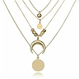 Ludress Boho Layered Necklace Gold Moon Necklaces Coin Pendant Neck Chain Jewelry Accessories for...