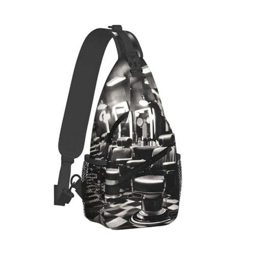 Mochila crossbody deportiva unisex estilo barbería monocromo miniatura 2
