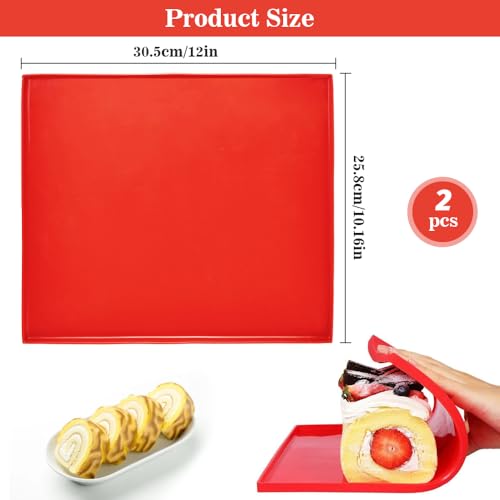 DTYGUIXE 2 Stück Silikon Backblech Rollmatte Biskuitrollenmatte Antihaftbeschichtet Silikonbackmatte Swiss Roll Backmatte 30.5 * 25.8 * 1cm Silikon-Kuchenrollenmatte Biskuitrolle Backform für Kochen