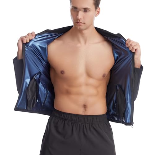 Vuirrm Sauna Jacket for Men, Men's Sauna Shirt Long Sleeve, Slimming Burn Fat Tummy Control Workout Body Shaper with Zipper,M,Black