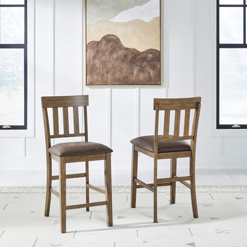 Image of Signature Design by Ashley Vallister Casual Faux Leather 26 inch Upholstered Counter Height Bar Stool, Set of 2, Dark Brown