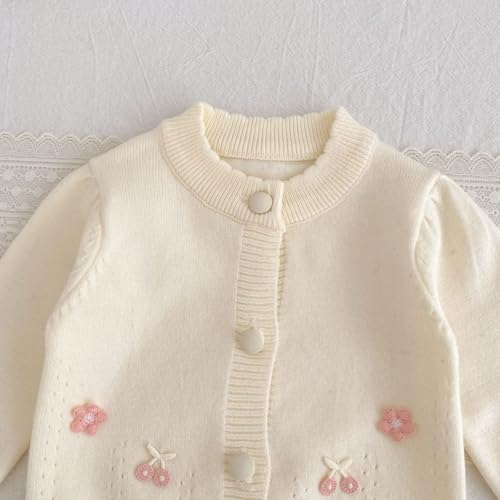 Girls Cute 3D Flower Knit Cardigan Long Sleeve Crewneck Sweater Solid Button Down Jacket Aesthetic Trendy Clothes4