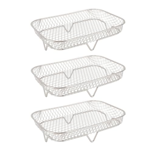 3 Pcs Air Fryer Racks, Rectangular Stackable Stainless Steel Air Fryer Basket Tray Dehydrator Rack Fruit Meat Dehydrator Air Flow Rack for Air Fryer Oven