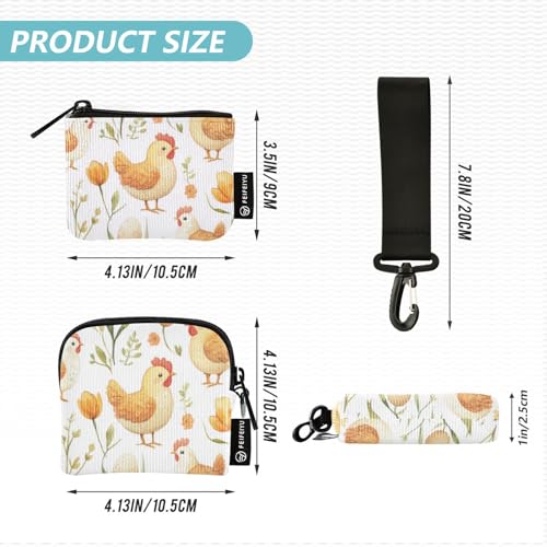 Flower Chicken Egg Cartoon White Women's Dual Wallets Busniess Card Cases Cute Fashion Credit Card Wallet Case with Zipper Pocket for Ladies Girls 2 Pcs4