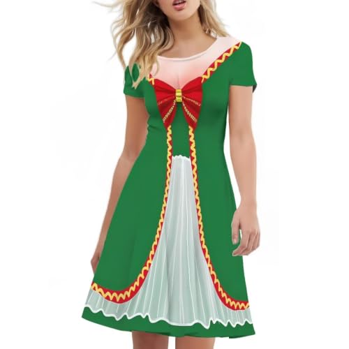 Image of HUGS IDEA Womens Puffy Swing Midi Dress Round Neck Short Sleeve Party A-Line Dresses