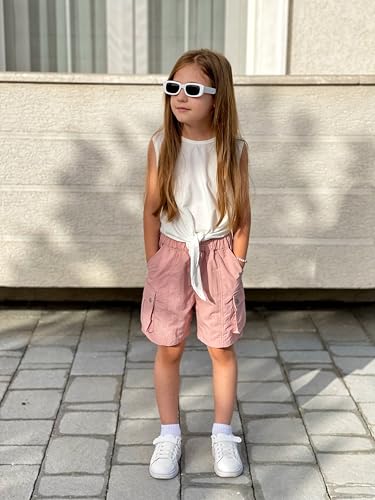 Image of Rolanko Girls Cargo Shorts Lightweight Parachute Short Pants with Pockets Summer Cargo Shorts for Kids Casual Hiking Sports