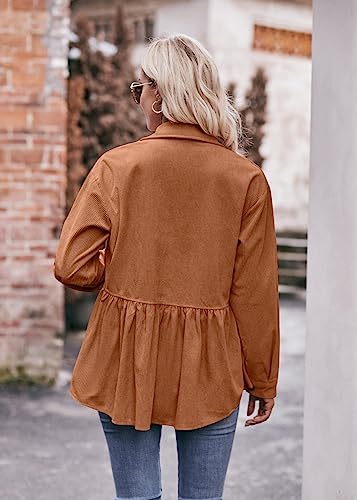 MINTLIMIT Women's Corduroy Peplum Shirt Jacket Long Sleeve Button Down Babydoll Blouse Shacket top with Pocket for 20242