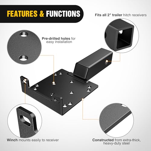 Image of Nilight Universal Trailer Hitch Winch Mounting Plate with 2'' Receiver Hitch Winch Bracket Winch Mounting Heavy Duty Steel 3600Lbs for ATV UTV SUV Truck Pickup Lawn Garden Equipment
