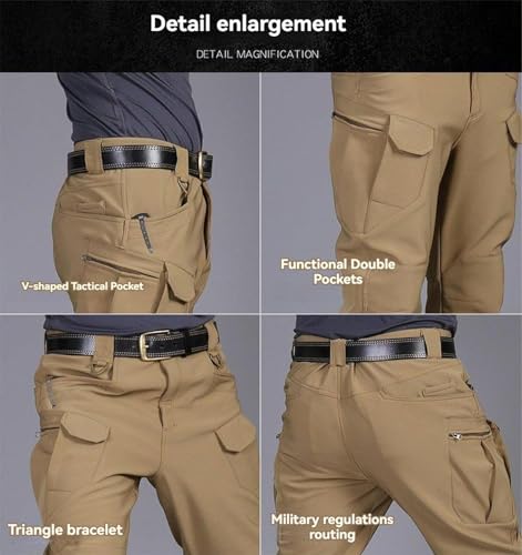 Clovetrend - Tactical Waterproof Pants, Outdoor Joggers Hiking Sweatpants with Multi Pockets, Cargo Pants for Men(No Belt)4