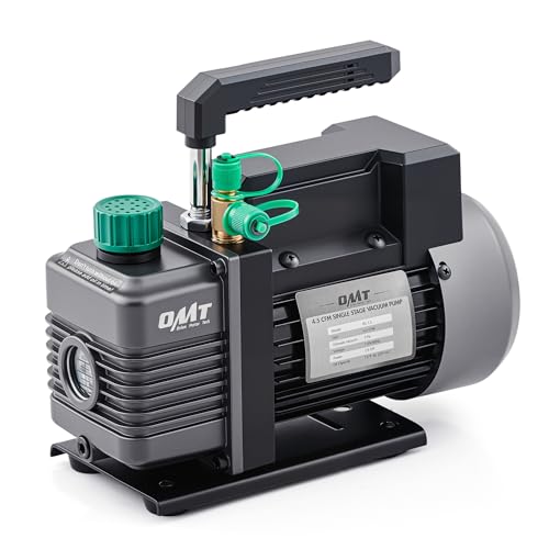 Orion Motor Tech Vacuum Pump, 4.5 cfm 1/3 hp HVAC Single Stage Vacuum Pump for R12 R22 R134a R410a R502, Auto AC Vacuum Pump Kit for Automotive Air Conditioner Resin Degassing & More, Oil Included
