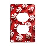 Placas de cubierta de interruptor de luz de menta navideña/cubiertas de toma, diseño de caramelo rojo y blanco para decoración navideña, placas de pared termoplásticas, salida dúplex individual de