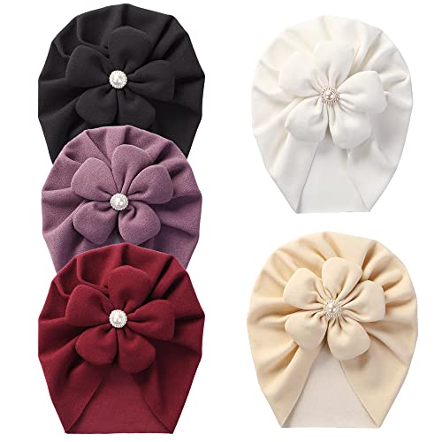 Image of HUIXIANG Newborn Baby Hospital Hat Soft Cotton Toddler Kids Girl Head Wrap with Big Bow Cap