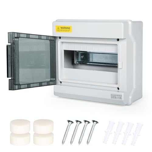 Jadeshay Caja de Distribución de Montaje Superficial,9 Módulos Caja Cuadro Electrico Impermeable IP65 Caja de Fusibles Eléctrica para Jardín Interior Exterior y Espacios Húmedos con 1 Fila Carril Din