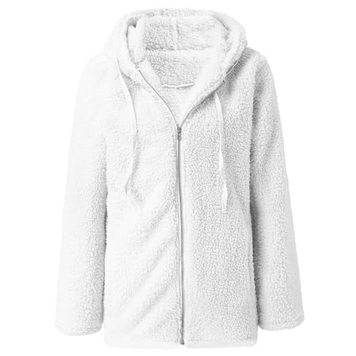 Generisch Chaqueta con capucha para mujer de forro polar de peluche, cárdigan abierto de felpa con capucha · Chaqueta de sherpa acogedora para otoño e invierno, Estilo/I07 Blanco, M